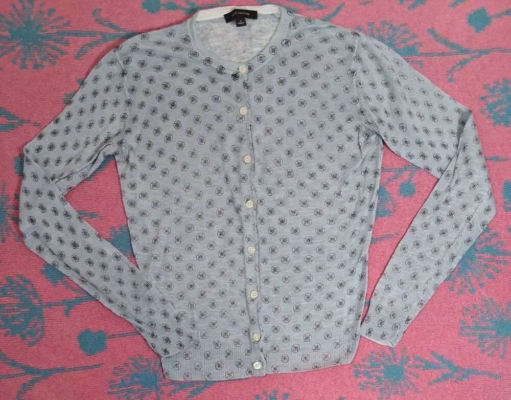 Ann Taylor womens small cardigan sweater baby blue linen rayon button front